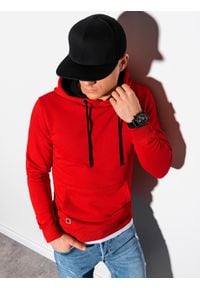 Ombre Clothing - Bluza męska z kapturem B1224 - czerwona - XXL. Typ kołnierza: kaptur. Kolor: czerwony. Materiał: poliester, bawełna #4