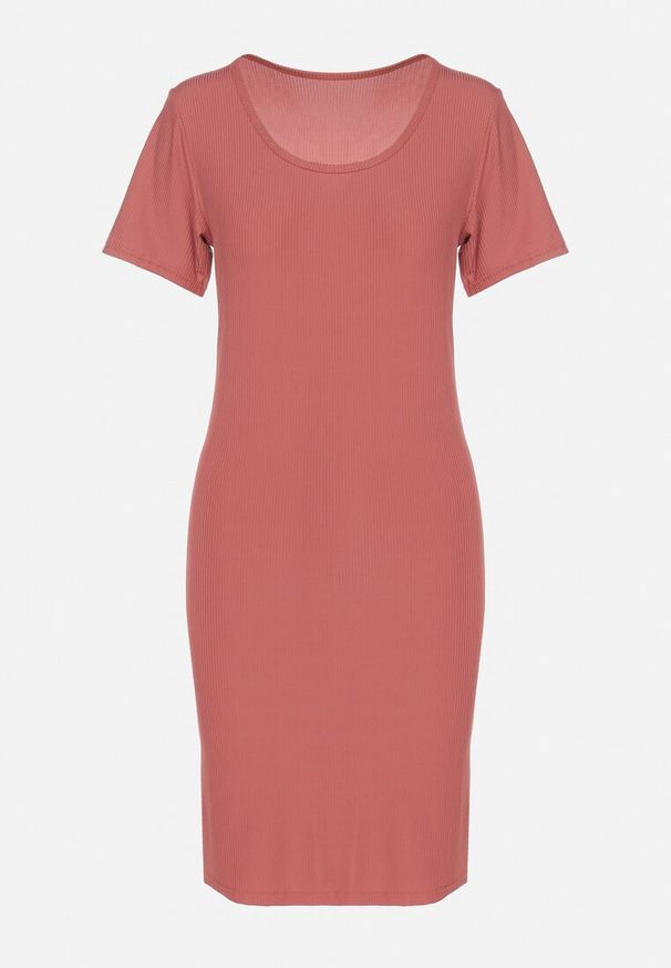 Born2be - Różowa Casualowa Sukienka z Bawełną Lumelisse. Okazja: na co dzień. Kolor: różowy. Materiał: bawełna. Typ sukienki: proste. Styl: casual