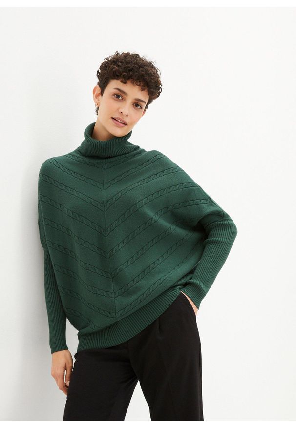 bonprix - Sweter z golfem. Typ kołnierza: golf. Kolor: zielony. Styl: elegancki