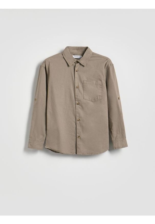 Reserved - Koszula z lnem - brązowy. Kolor: brązowy. Materiał: len
