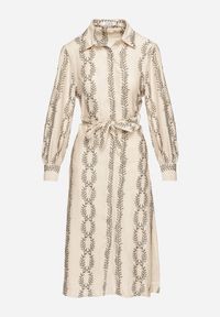 Born2be - Beżowa Koszulowa Sukienka z Wiskozy z Wiązanym Paskiem Zdobiona Haftem Rallisia. Okazja: na co dzień. Kolor: beżowy. Materiał: wiskoza. Wzór: haft, aplikacja. Typ sukienki: koszulowe. Styl: klasyczny, casual, elegancki #4