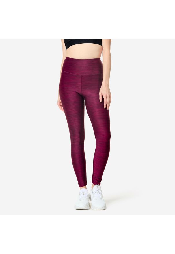 DOMYOS - Legginsy fitness damskie Domyos w szarą panterkę. Kolor: szary. Materiał: materiał, elastan, poliester. Wzór: motyw zwierzęcy. Sport: fitness