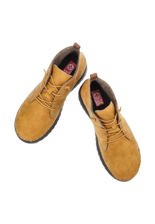 Żółte Botki Rieker Ocieplane Buty Damskie. Okazja: na spacer, na co dzień. Kolor: żółty. Materiał: syntetyk, materiał. Szerokość cholewki: normalna. Sezon: zima, jesień. Styl: casual