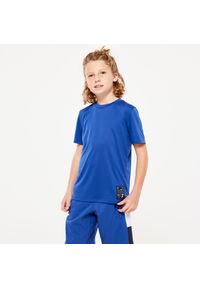 Decathlon - Koszulka z krótkim rękawem dziecięca Domyos. Kolor: niebieski. Materiał: poliester, materiał. Długość rękawa: krótki rękaw. Długość: krótkie