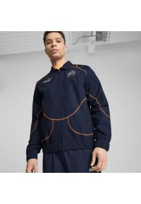 Puma - Kurtka dresowa męska PUMA ftblSTATEMENT Olympique Marsylia. Kolor: pomarańczowy, wielokolorowy, żółty. Materiał: dresówka. Wzór: aplikacja. Sport: piłka nożna
