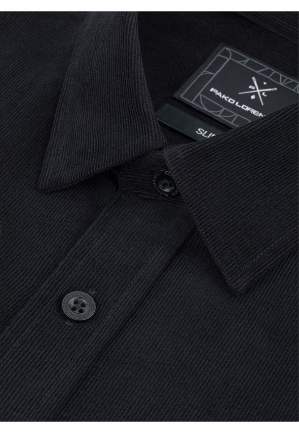 Pako Lorente - PAKO LORENTE – Sztruksowa koszula męska w kolorze czarnym. Kolor: czarny. Materiał: sztruks. Długość rękawa: długi rękaw. Długość: długie