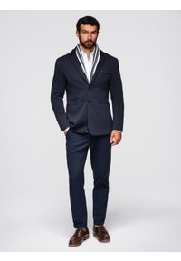 Ombre Clothing - Dzianinowa marynarka męska o dopasowany kroju - granatowa V3 - Rozmiar: XXL. Okazja: na spotkanie biznesowe, do pracy, na co dzień. Kolor: niebieski. Materiał: dzianina. Styl: klasyczny, biznesowy, casual, elegancki #3