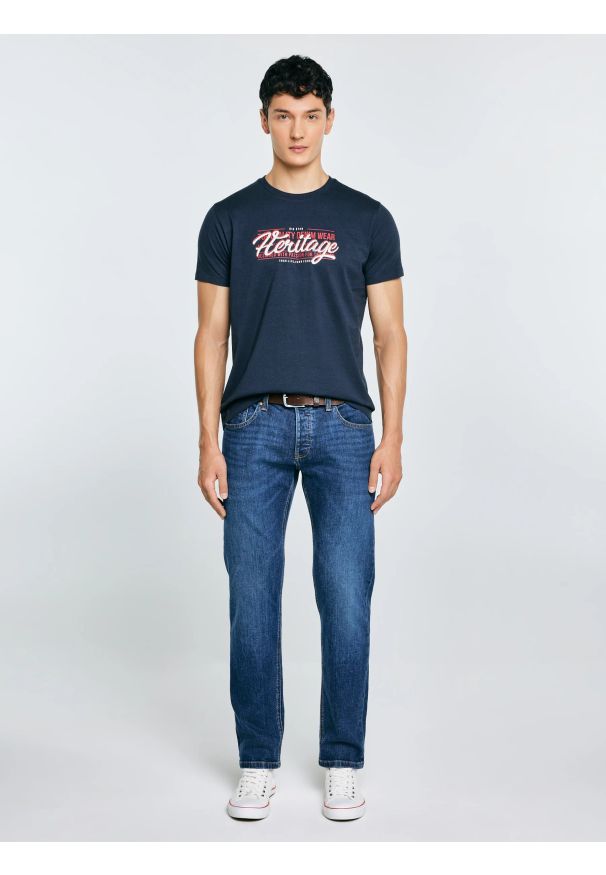 Big-Star - Koszulka męska z nadrukiem granatowa Keren 403. Kolor: niebieski. Materiał: bawełna. Wzór: nadruk