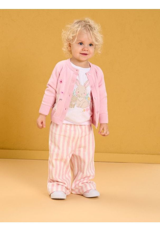 Sinsay - Spodnie wide leg w paski - kremowy. Kolor: kremowy. Wzór: paski