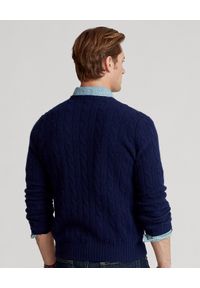 Ralph Lauren - RALPH LAUREN - Granatowy sweter z kaszmiru. Typ kołnierza: polo. Kolor: niebieski. Materiał: kaszmir. Wzór: ze splotem