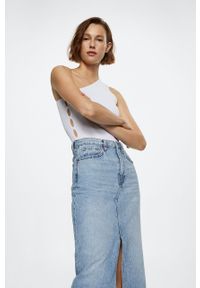 mango - Mango spódnica jeansowa Anais midi prosta. Okazja: na co dzień. Stan: podwyższony. Kolor: niebieski. Materiał: jeans. Styl: casual #4