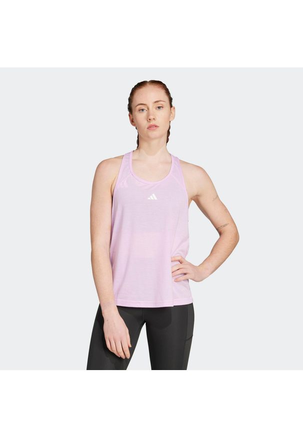 Adidas - Koszulka fitness damska ADIDAS bez rękawów. Kolor: różowy. Materiał: materiał, skóra. Długość rękawa: bez rękawów. Sport: fitness