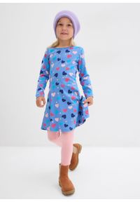 bonprix - Sukienka dziewczęca z dżerseju z długim rękawem. Kolor: niebieski. Materiał: jersey. Długość rękawa: długi rękaw. Wzór: nadruk