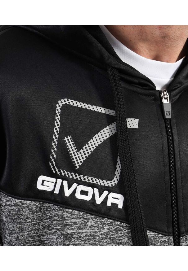Givova Visa melange dres dziewczęcy z kapturem 4XS. Okazja: na uczelnię. Kolor: czarny. Materiał: dresówka. Styl: sportowy