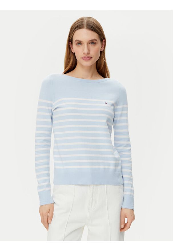 TOMMY HILFIGER - Tommy Hilfiger Sweter WW0WW40099 Błękitny Regular Fit. Kolor: niebieski. Materiał: bawełna, syntetyk
