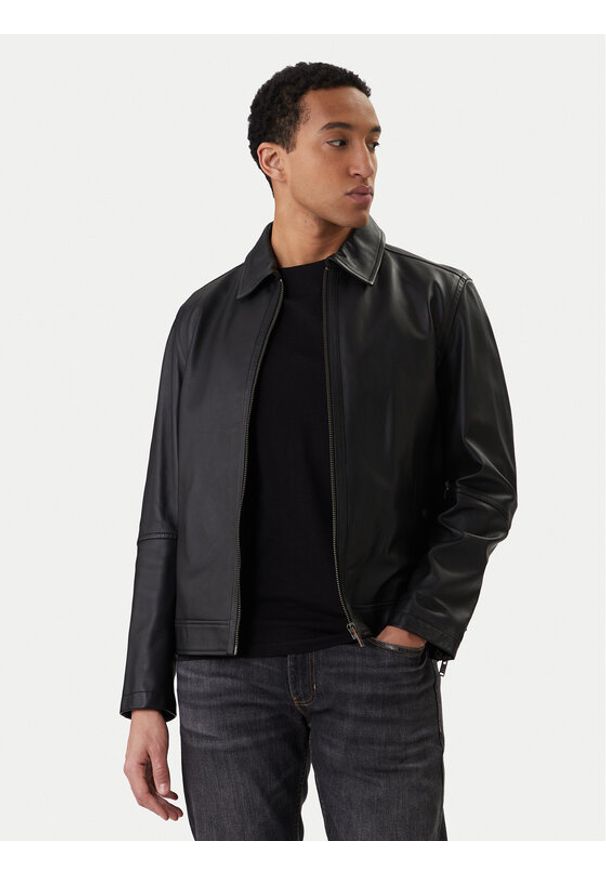 BOSS Kurtka skórzana Jogear 50552141 Czarny Regular Fit. Kolor: czarny. Materiał: skóra