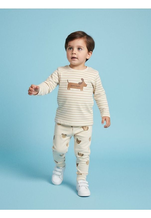 Sinsay - Zestaw bawełnianych koszulek z długim rękawem 2 pack - kremowy. Kolor: kremowy. Materiał: bawełna. Długość rękawa: długi rękaw. Długość: długie