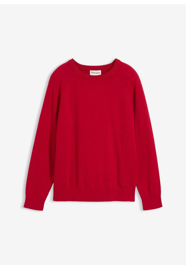bonprix - Sweter z cienkiej bawełnianej dzianiny. Kolor: czerwony. Materiał: dzianina, bawełna