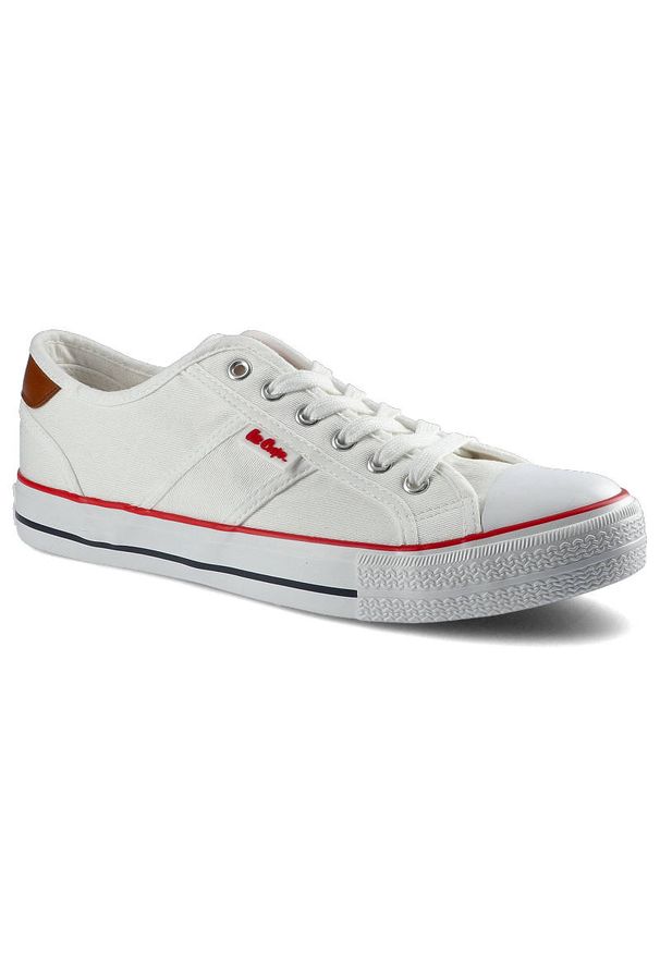 Białe Trampki Lee Cooper Męskie Wygodne Obuwie. Kolor: biały. Materiał: materiał, skóra ekologiczna, guma. Szerokość cholewki: normalna. Wzór: aplikacja. Styl: klasyczny