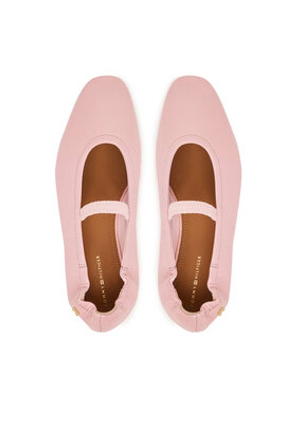 TOMMY HILFIGER - Tommy Hilfiger Baleriny Soft Leather Ellastic Ballerina FW0FW09245 Różowy. Kolor: różowy. Materiał: skóra