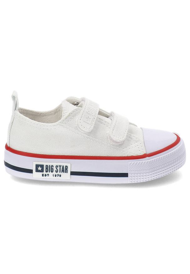 Big-Star - Białe Trampki Big Star Na Rzep Buty Dziecięce. Okazja: na spacer, na uczelnię, na co dzień. Wysokość cholewki: przed kostkę. Zapięcie: rzepy. Kolor: biały. Materiał: materiał, guma, syntetyk. Szerokość cholewki: normalna. Styl: młodzieżowy, casual, klasyczny