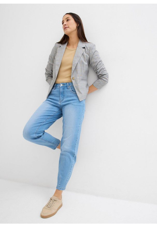 bonprix - Dżinsy Barrel, high waist, cropped. Stan: podwyższony. Kolor: niebieski