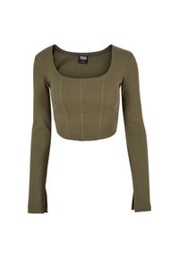 Damska koszulka crop top z długim rękawem Urban Classics. Kolor: zielony. Długość rękawa: długi rękaw. Długość: długie. Styl: elegancki #1