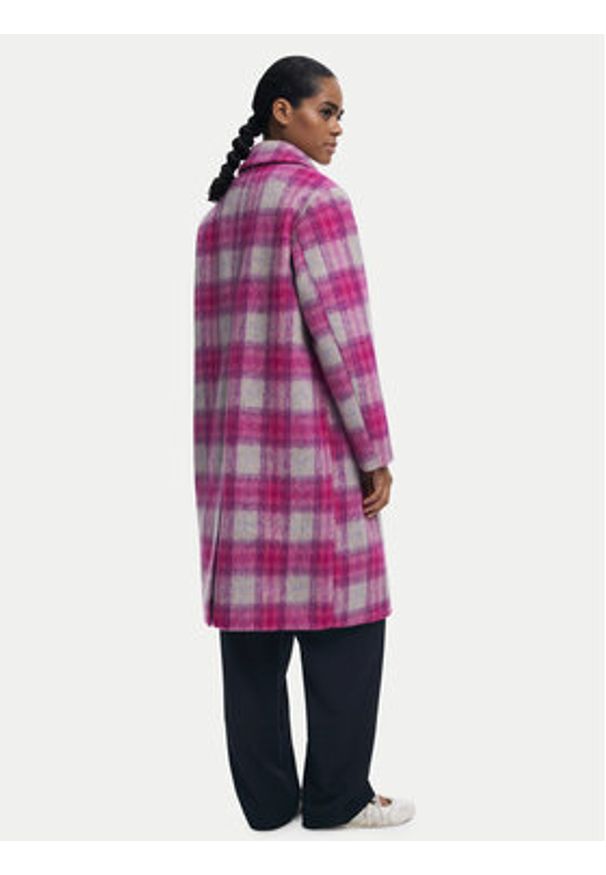 Desigual Płaszcz wełniany Pinkcheck 25WWEW15 Różowy Regular Fit. Kolor: różowy. Materiał: syntetyk