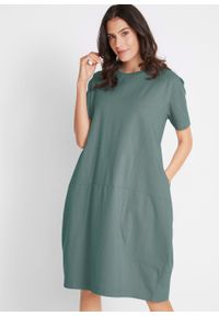 Sukienka bawełniana oversize, rękawy 1/2 bonprix zielony eukaliptusowy. Kolor: zielony. Materiał: bawełna. Typ sukienki: oversize #4