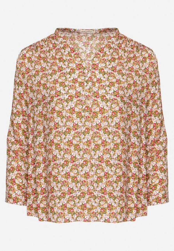 Born2be - Pomarańczowa Bluzka z Wiskozy w Kwiaty Edilitia. Okazja: na co dzień. Kolor: pomarańczowy. Materiał: wiskoza. Długość rękawa: długi rękaw. Długość: długie. Wzór: kwiaty. Styl: elegancki, casual