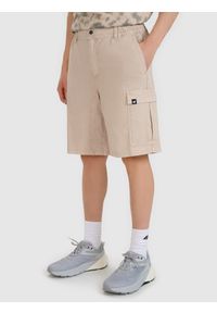 4f - 4F Spodenki casual cargo męskie - beżowe S. Kolor: beżowy. Materiał: tkanina, materiał, bawełna. Długość: krótkie #2