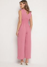 Born2be - Różowy Kopertowy Kombinezon z Bawełną i Marszczeniami Lunirisa. Kolor: różowy. Materiał: bawełna. Styl: elegancki #3