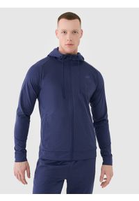 4f - 4F Bluza treningowa szybkoschnąca męska - grananatowa XXL. Okazja: na co dzień. Typ kołnierza: kaptur. Kolor: niebieski. Materiał: materiał, dzianina, syntetyk, włókno, elastan. Długość rękawa: raglanowy rękaw. Wzór: gładki, jednolity, ze splotem. Styl: casual, sportowy. Sport: fitness