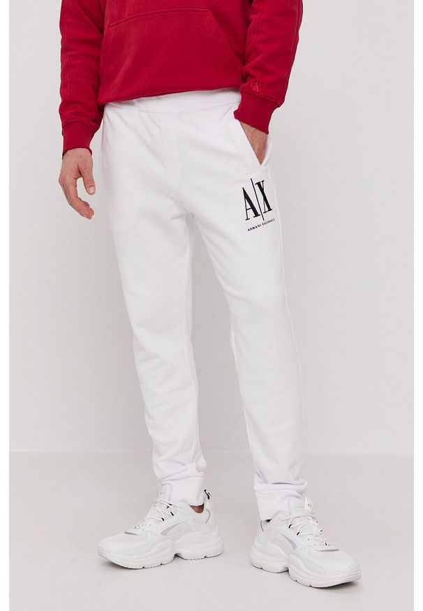 Armani Exchange Spodnie 8NZPPA.ZJ1ZZ męskie kolor biały gładkie. Kolor: biały. Wzór: gładki