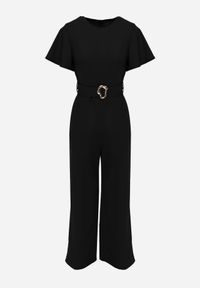 Renee - Czarny Kombinezon VICES Ozdobiony Paskiem i Klamrą o Nieregularnym Kształcie Metilaeno. Kolor: czarny. Wzór: aplikacja #3