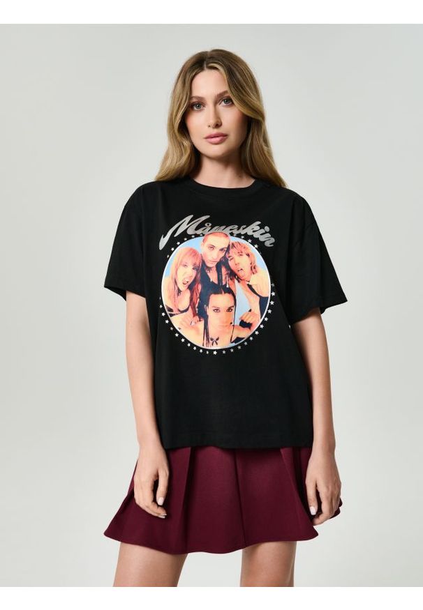 Sinsay - Koszulka z nadrukiem Måneskin - czarny. Kolor: czarny. Wzór: nadruk
