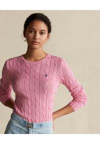 Ralph Lauren - RALPH LAUREN - Różowy sweter z logo Slim fit. Typ kołnierza: polo. Kolor: różowy, wielokolorowy, fioletowy. Materiał: materiał. Długość rękawa: długi rękaw. Długość: długie