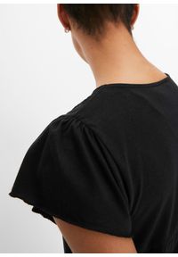 bonprix - Shirt z koronką w dekolcie. Kolor: czarny. Materiał: koronka. Wzór: koronka #3