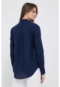Polo Ralph Lauren koszula lniana kolor granatowy regular z kołnierzykiem klasycznym. Okazja: na co dzień. Typ kołnierza: kołnierzyk klasyczny, polo. Kolor: niebieski. Materiał: len. Wzór: gładki, aplikacja. Styl: klasyczny #4