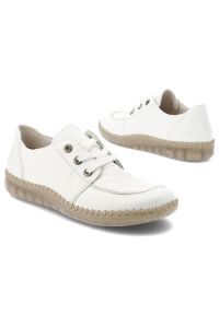 Półbuty damskie Rieker, skórzana cholewka z naturalnej skóry klasyczna niska forma z wiązaniem elastyczna lekka podeszwa wygodny model do codziennego. Okazja: na co dzień. Kolor: biały. Materiał: skóra. Szerokość cholewki: normalna. Styl: casual, klasyczny #2