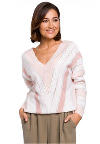 Style - Elegancki lekki sweter z dekoltem z przodu i z tyłu. Materiał: akryl. Wzór: ażurowy, aplikacja, geometria. Styl: elegancki #1