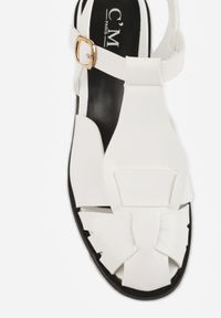 Born2be - Białe Sandały na Obcasie z Ozdobnymi Paskami Aglaosa. Okazja: na co dzień. Zapięcie: pasek. Kolor: biały. Wzór: paski. Obcas: na obcasie. Styl: casual, elegancki. Wysokość obcasa: średni #8