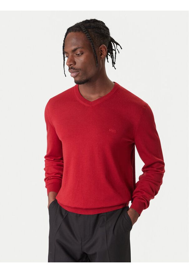 BOSS Sweter Baram 50476363 Czerwony Regular Fit. Kolor: czerwony. Materiał: wełna