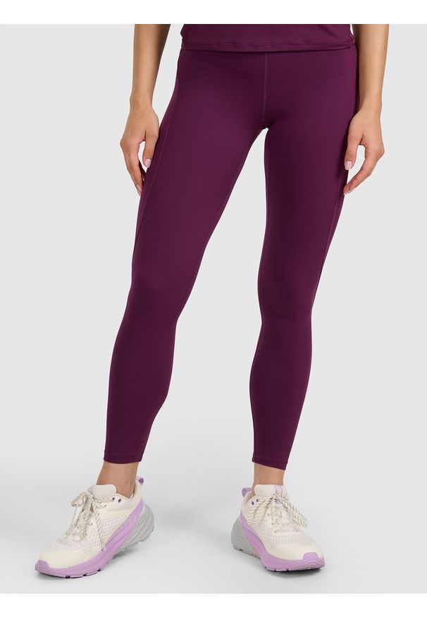 4f - 4F Legginsy treningowe szybkoschnące damskie - fioletowe M. Stan: podwyższony. Kolor: fioletowy. Materiał: dzianina, materiał, syntetyk, włókno, elastan. Wzór: gładki, ze splotem. Sport: fitness