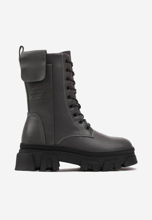 Born2be - Szare Botki Workery na Grubej Podeszwie Dercella. Kolor: szary. Sezon: zima