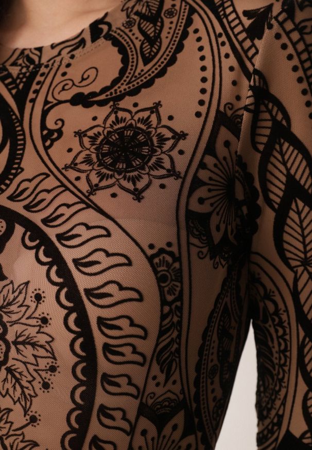 Born2be - Brązowe Body z Siateczki Mophel. Okazja: na co dzień. Kolor: brązowy. Materiał: wiskoza, materiał, jeans, welur. Styl: elegancki, casual