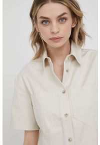 Calvin Klein Jeans sukienka bawełniana J20J218347.PPYY kolor beżowy mini prosta. Okazja: na co dzień. Kolor: beżowy. Materiał: bawełna. Długość rękawa: krótki rękaw. Typ sukienki: proste. Styl: casual. Długość: mini #6