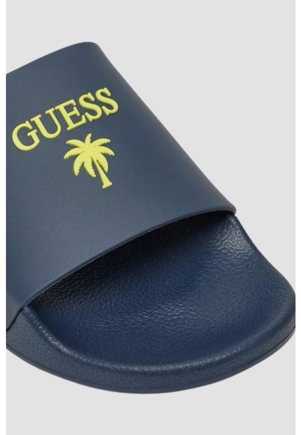Guess - GUESS Granatowe męskie klapki Palma, Rozmiar 41. Okazja: na co dzień. Kolor: niebieski. Sezon: lato. Styl: elegancki, casual