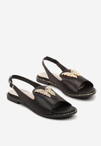 Renee - Czarne Sandały Slingback ze Skórzaną Wkładką i Cyrkoniową Aplikacją z Motylem Idirane. Okazja: na co dzień, na imprezę. Zapięcie: sprzączka. Kolor: czarny. Materiał: skóra. Wzór: aplikacja. Sezon: lato. Styl: elegancki, casual #5