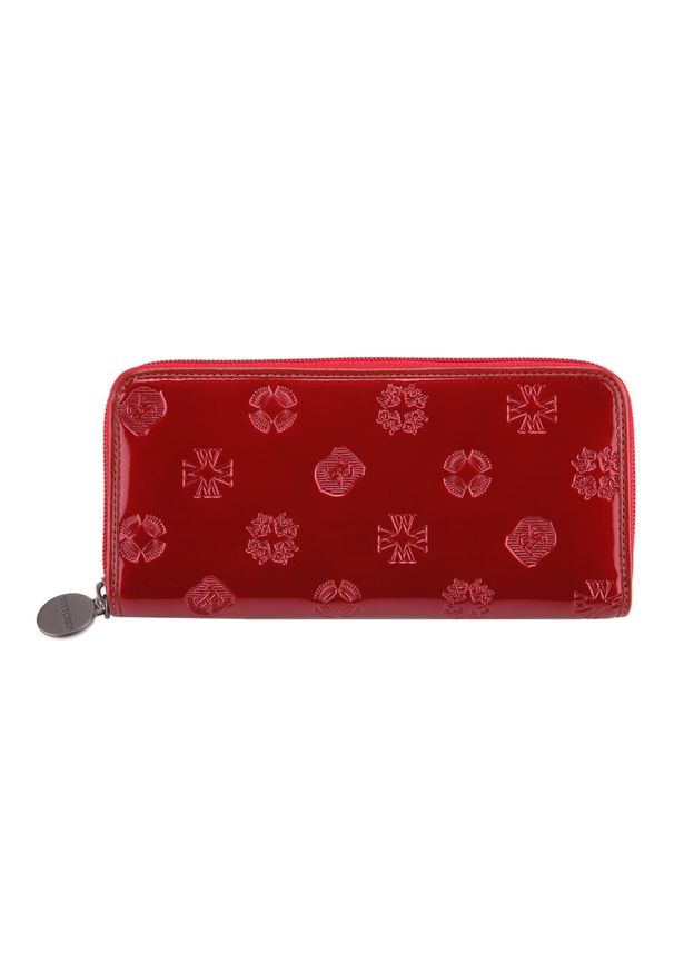 Wittchen - Damski portfel skórzany lakierowany tłoczony czerwony. Kolor: czerwony. Materiał: skóra, lakier. Wzór: aplikacja